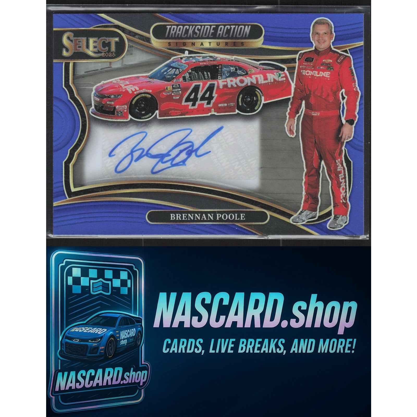 2025 Panini Select Brennan Poole Trackside Action Signatures Blue Prizms #/99