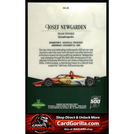 2025 Parkside Indy 500 Pacific #22 Josef Newgarden Red V2