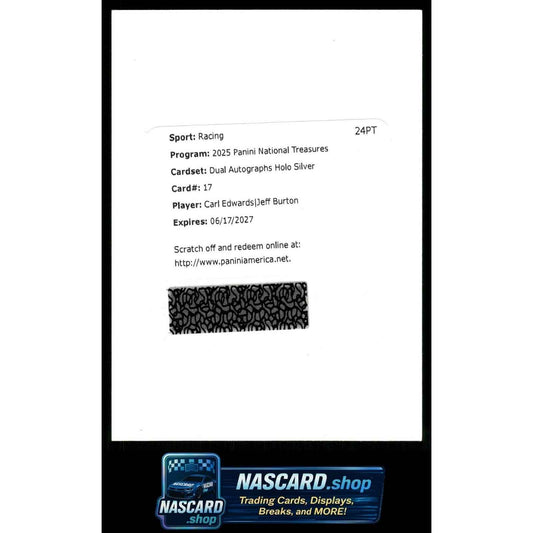 2025 National Treasures Carl Edwards Jeff Burton Dual Auto Silver /25 Redemption