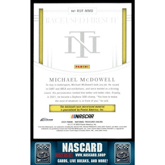 2024 National Treasures Race Used Firesuit Blue Michael McDowell /75