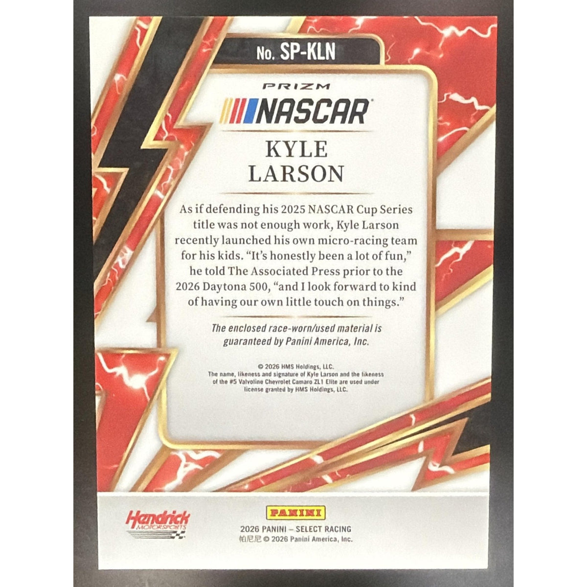 2025 Panini Select Kyle Larson #18 Sparks Ice Prizm