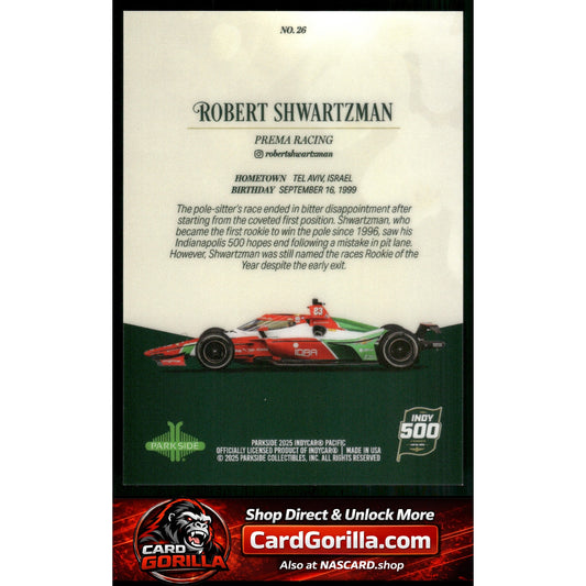 2025 Parkside Indy 500 Pacific #26 Robert Shwartzman Blue#/25