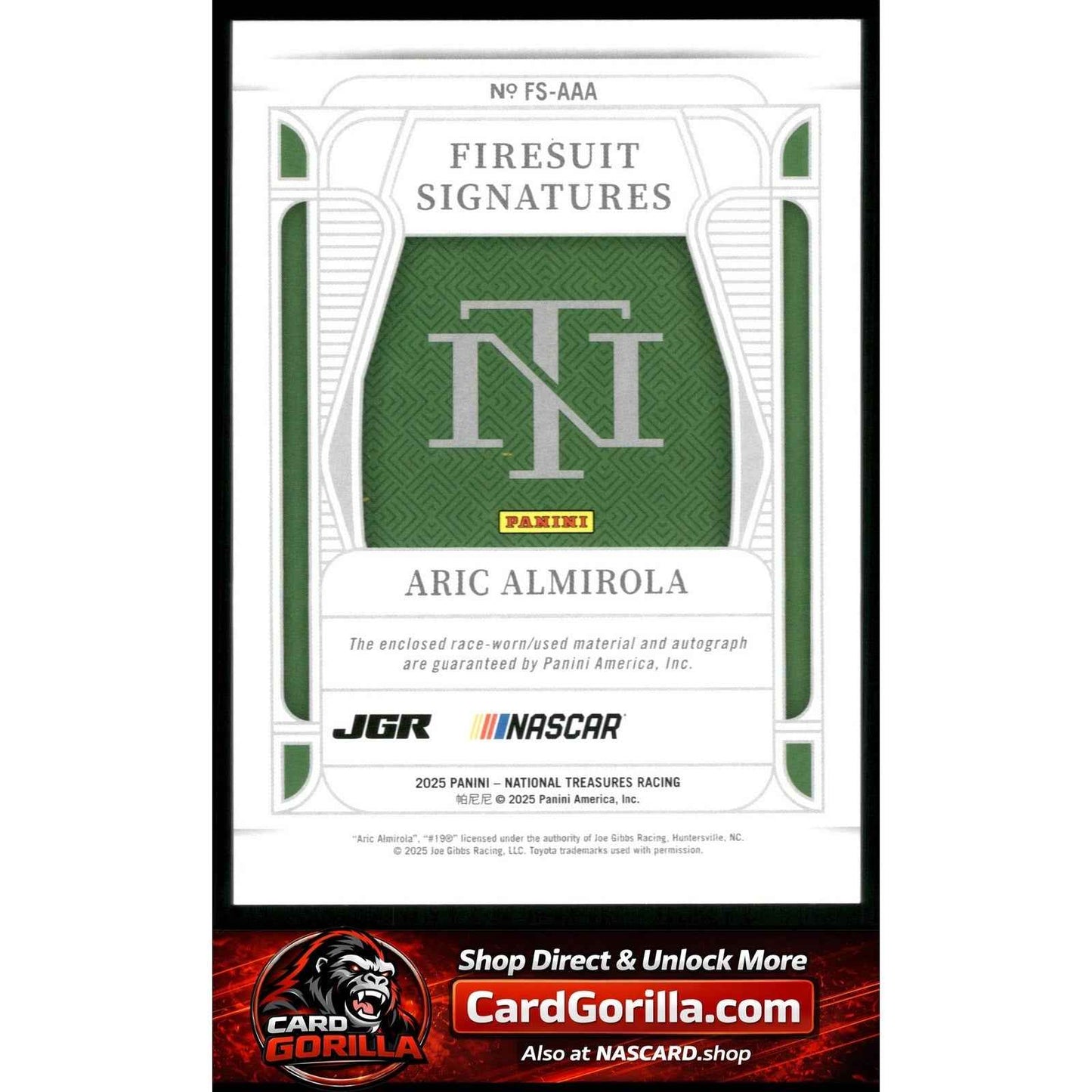 2025 Panini National Treasures #FS-AAA Aric Almirola Firesuit Signatures #/75