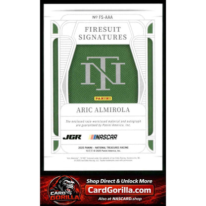 2025 Panini National Treasures #FS-AAA Aric Almirola Firesuit Signatures #/75