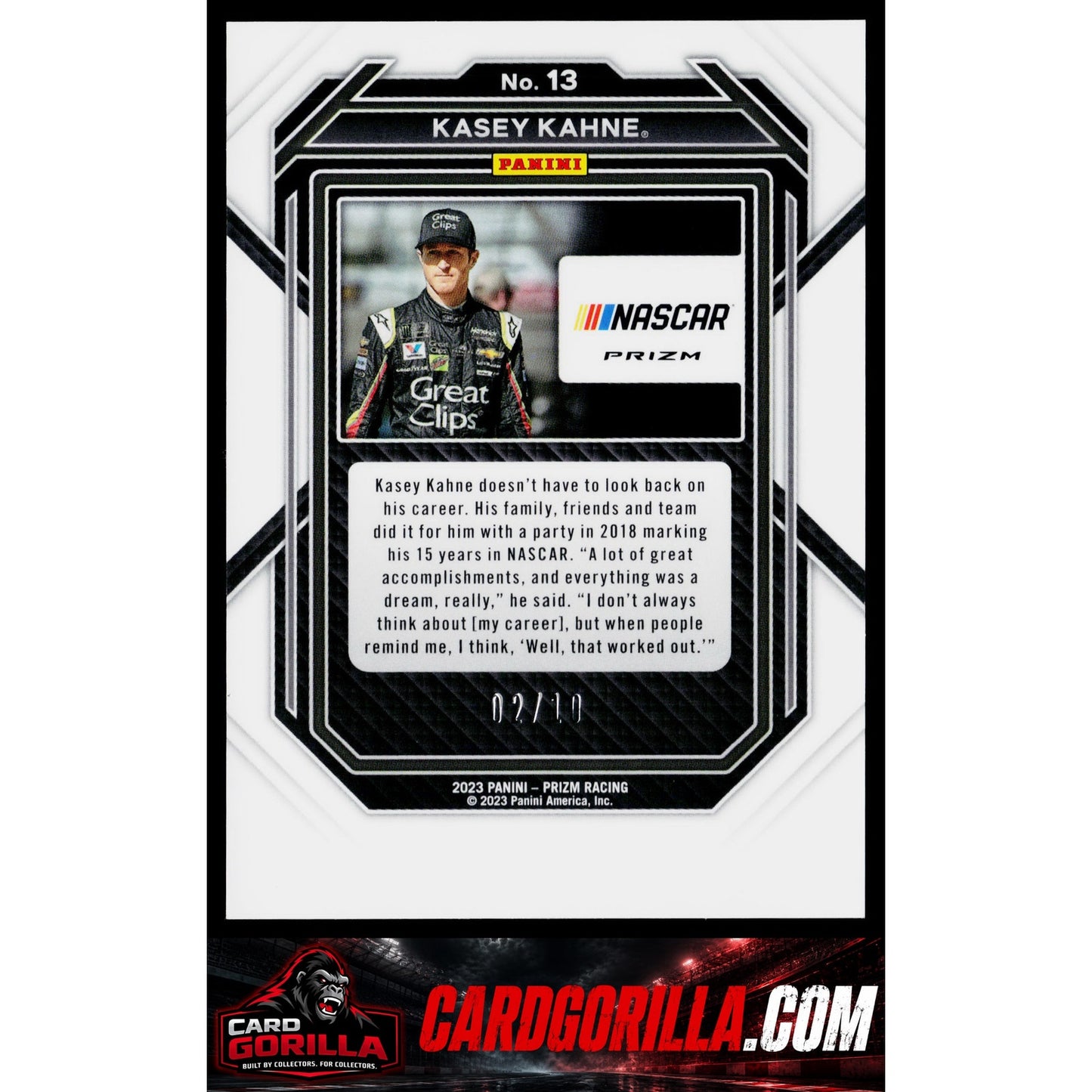 2023 Panini Prizm #13 Kasey Kahne Gold Prizm #/10