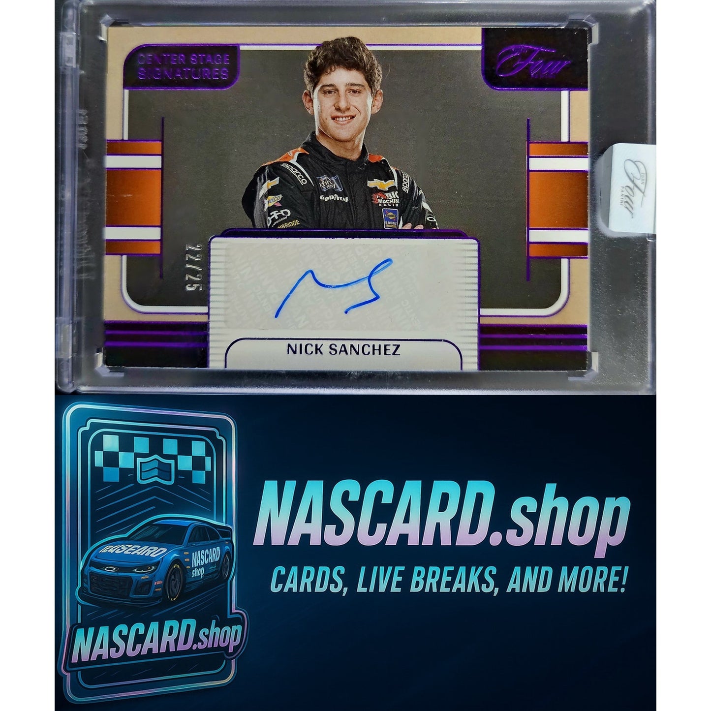 2025 Panini Turn Four Racing Nick Sanchez Center Stage Signatures Purple #/25
