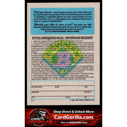 1990 Bowman #NNO Bo Jackson Sweepstakes