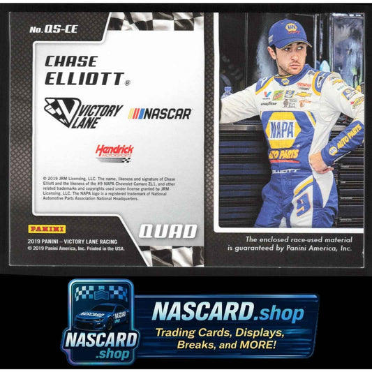 2019 Panini Victory Lane #QS-CE Chase Elliott Quad Swatches Gold #/99