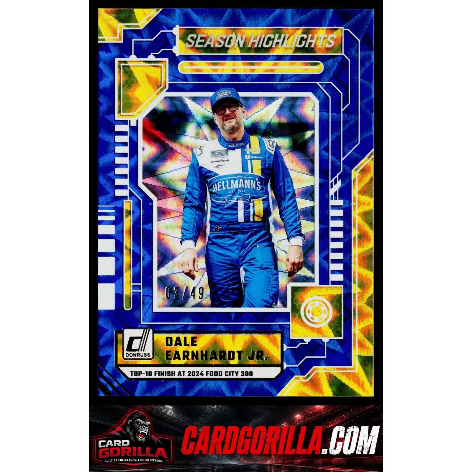 2025 Donruss #9 Dale Earnhardt Jr Season Highlights Blue Xplosion #/49