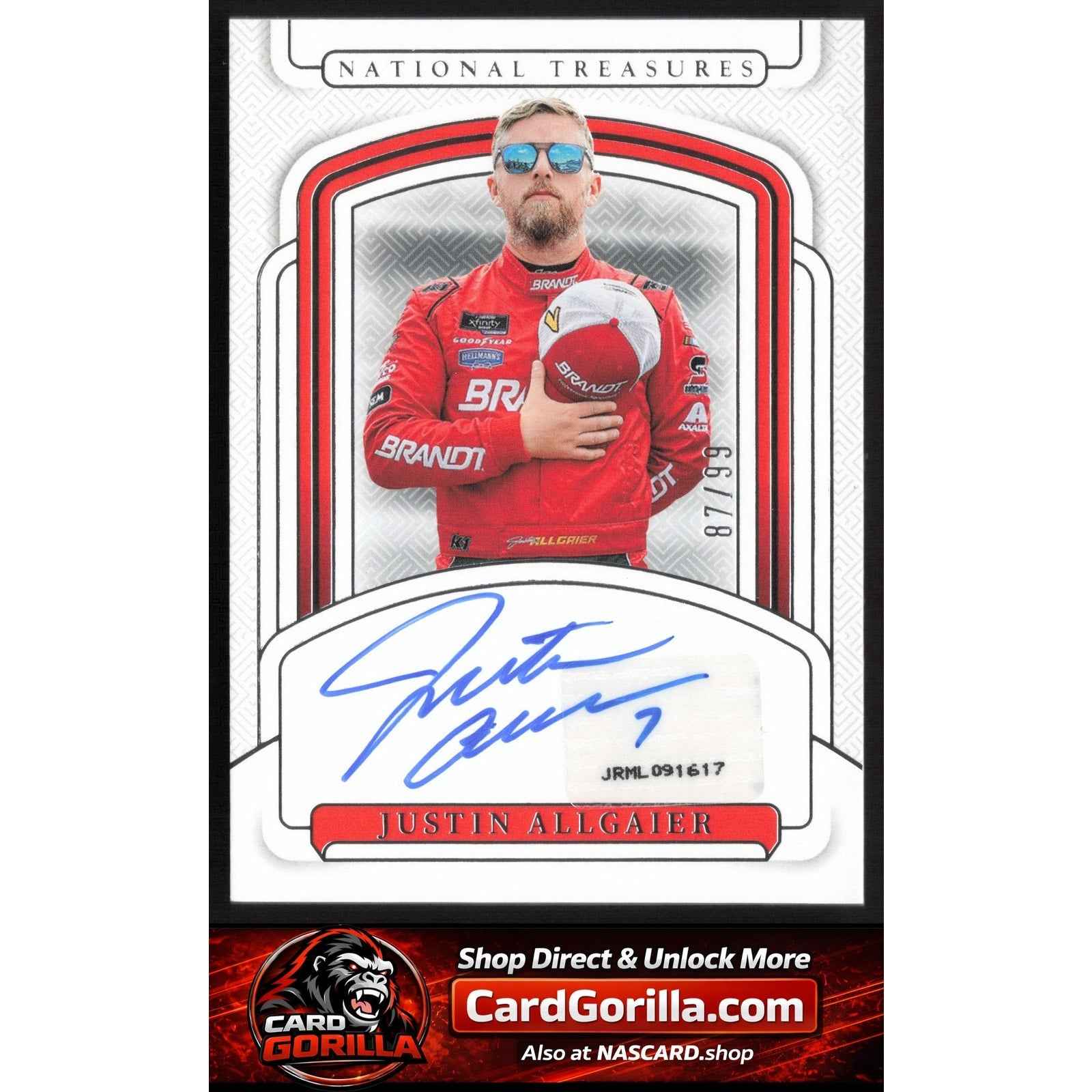 2025 Panini National Treasures #S-JAL Justin Allgaier Signatures #/99