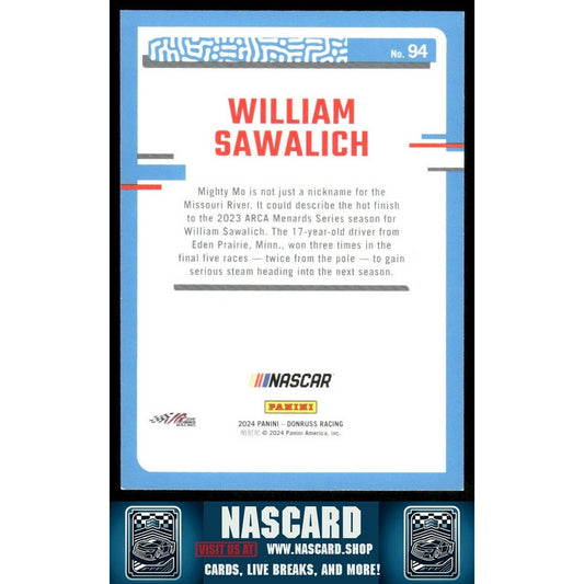 2024 Panini Donruss NASCAR - Rated Rookie William Sawalich #94 Pink /25 (RC) - NASCARD.shop