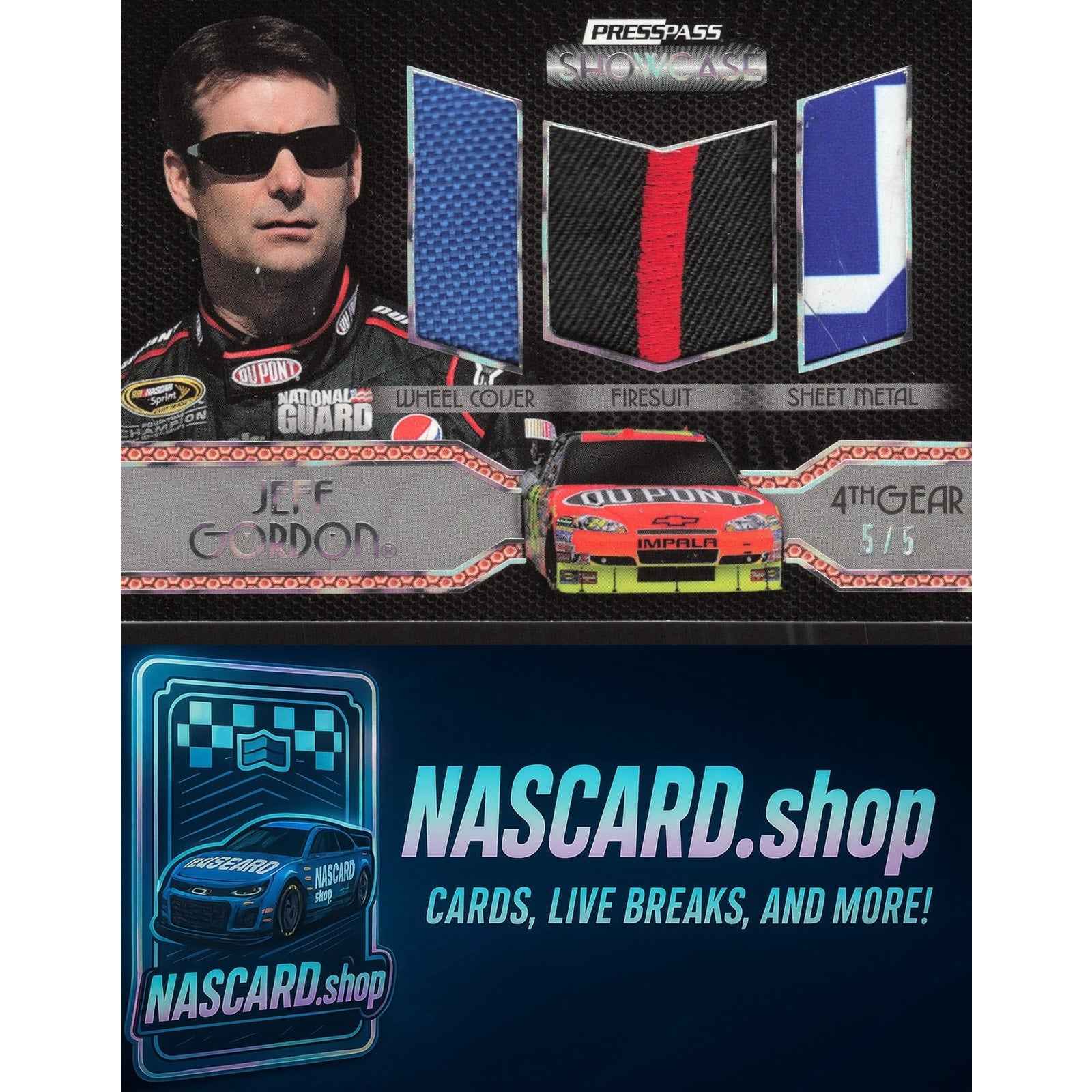 2010 Press Pass Showcase Jeff Gordon Elite Exhibit Memorabilia-4th Gear #/5