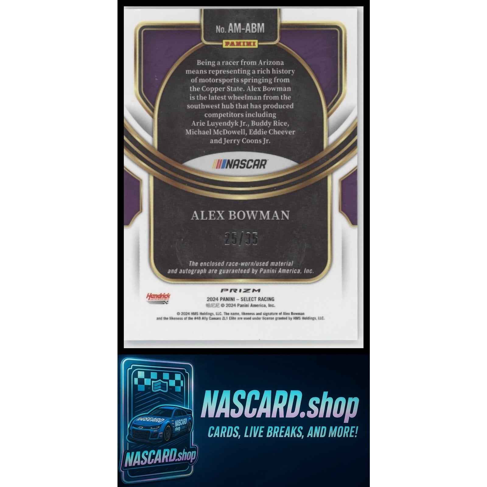 2024 Panini Select #AM-ABM Alex Bowman Autographed Memorabilia Blue Prizms #/35