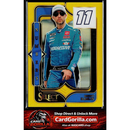 2025 Panini Select #27 Denny Hamlin Select Numbers Gold Prizms #/10