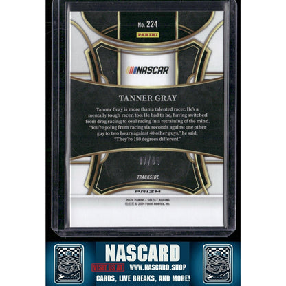 2024 Panini Select Trackside #224 Tanner Gray Black and Blue Prizms #/49 - NASCARD.shop