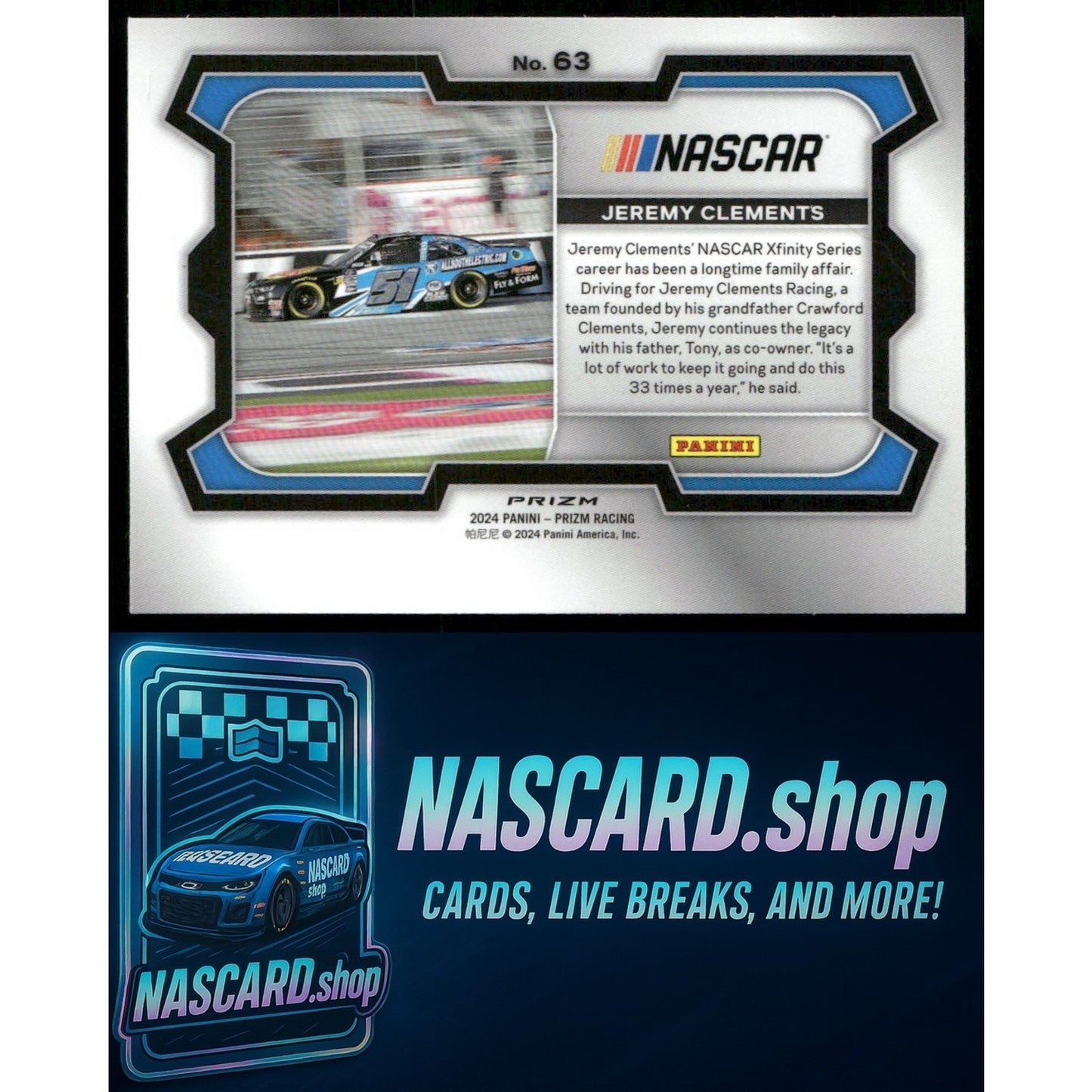 2024 Panini Prizm #63 Jeremy Clements White Sparkle - NASCARD.shop