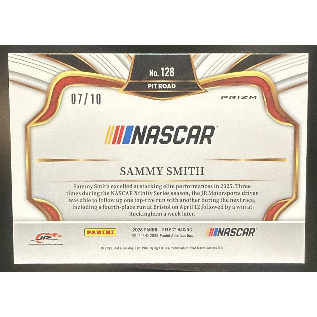 2026 Panini Select NASCAR Sammy Smith #128 Set - Pit Road Gold Prizms 7/10