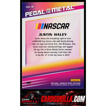 2023 Panini Chronicles #4 Justin Haley Pedal to the Metal Holo Silver #/10