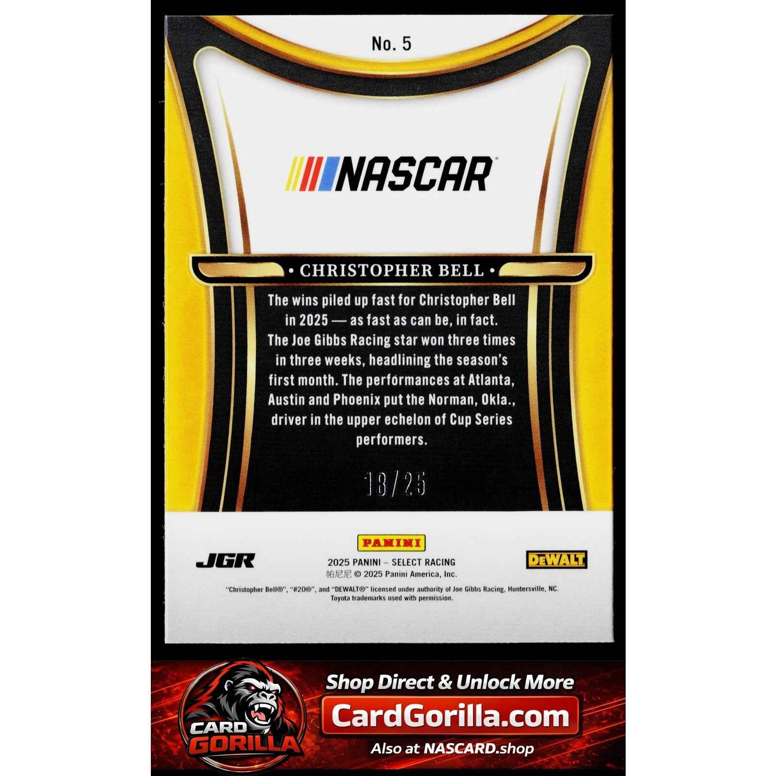 2025 Panini Select #5 Christopher Bell Sensations Tie-Dye Ice Prizms #/25