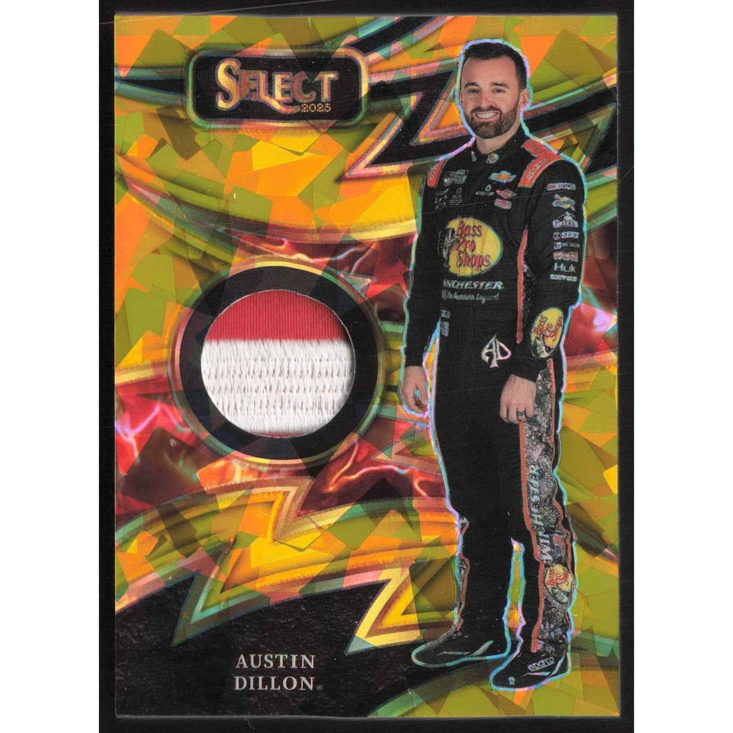 2025 Panini Select #S-ADN Austin Dillon Sparks Gold Ice Prizms #/10