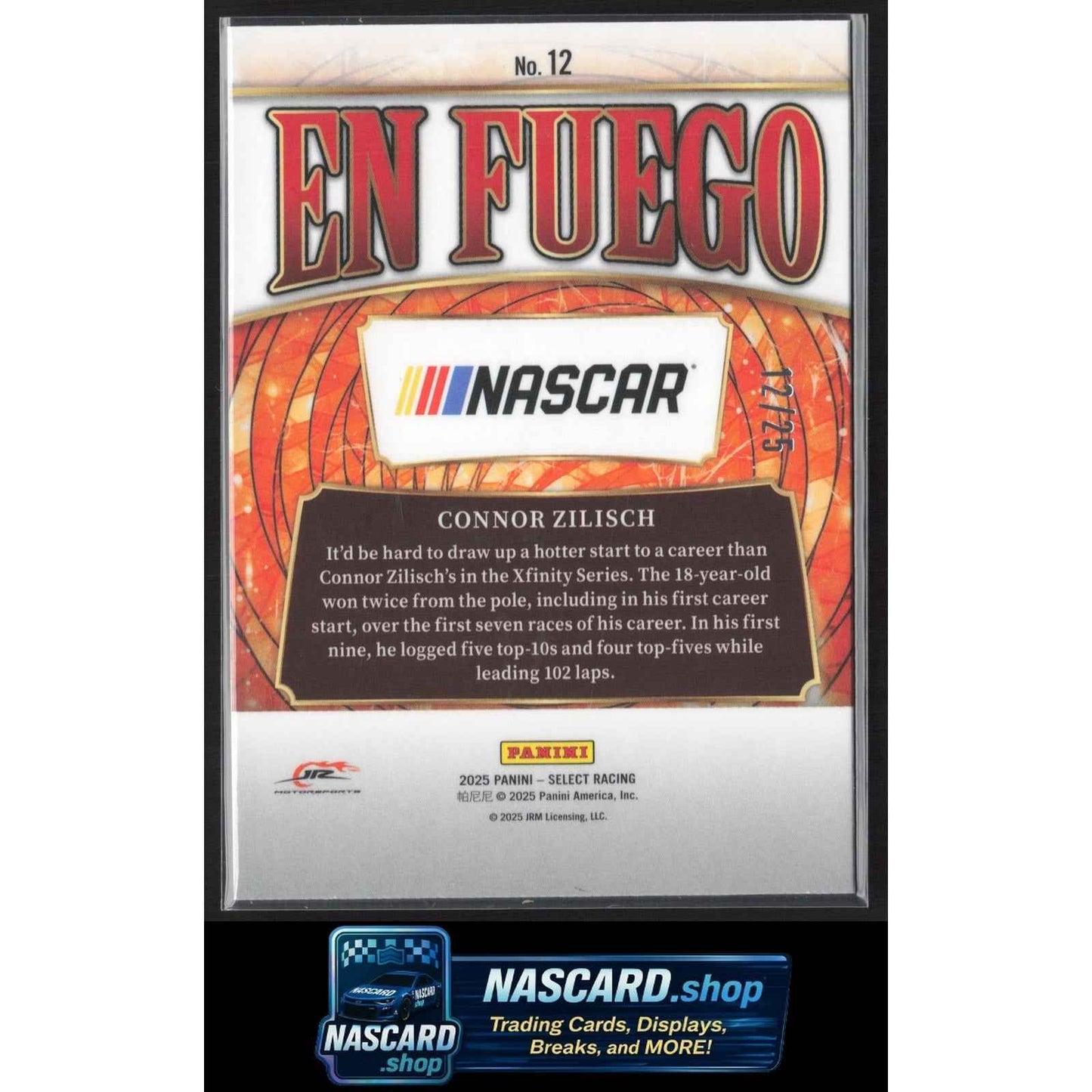 2025 Panini Select #12 Connor Zilisch En Fuego Tie-Dye Prizms #/25
