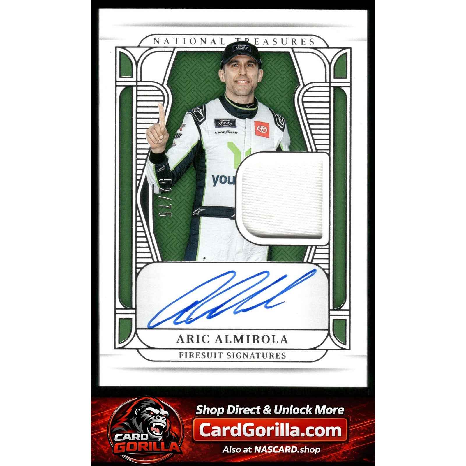 2025 Panini National Treasures #FS-AAA Aric Almirola Firesuit Signatures #/75