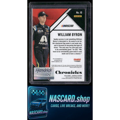 2020 Panini Chronicles #19 William Byron Chronicles Autographs Black #1/1 - Card Gorilla