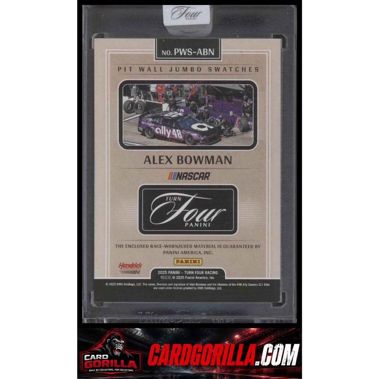 2025 Panini Turn Four #PWS-ABN Alex Bowman Pit Wall Jumbo Swatches Blue #/49