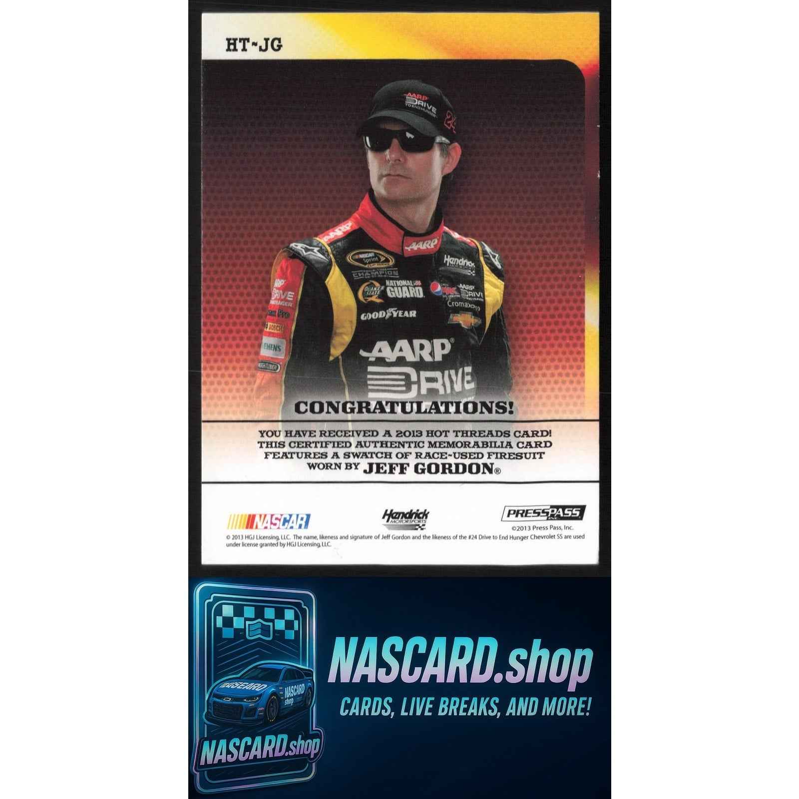 2013 Press Pass Ignite #HT-JG Jeff Gordon Hot Threads Red #/10