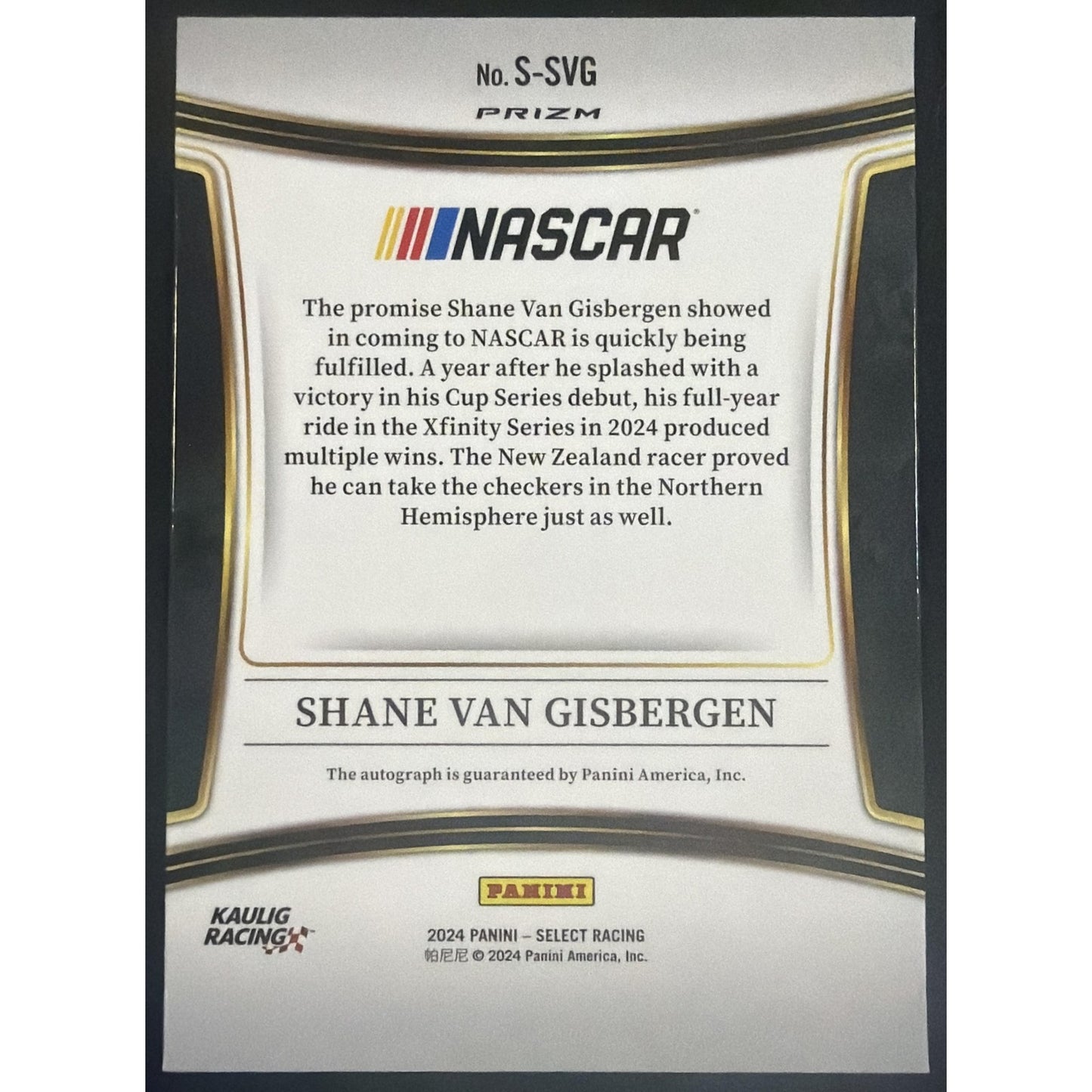 2024 Panini Select Nascar Shane Van Gisbergen #S-SVG Signatures Auto