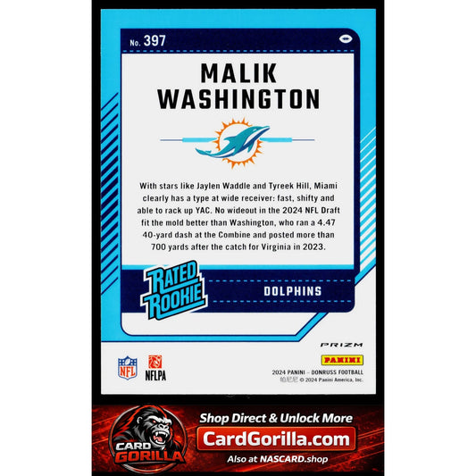 2024 Donruss #397 Malik Washington Optic Rated Rookies Preview Pink