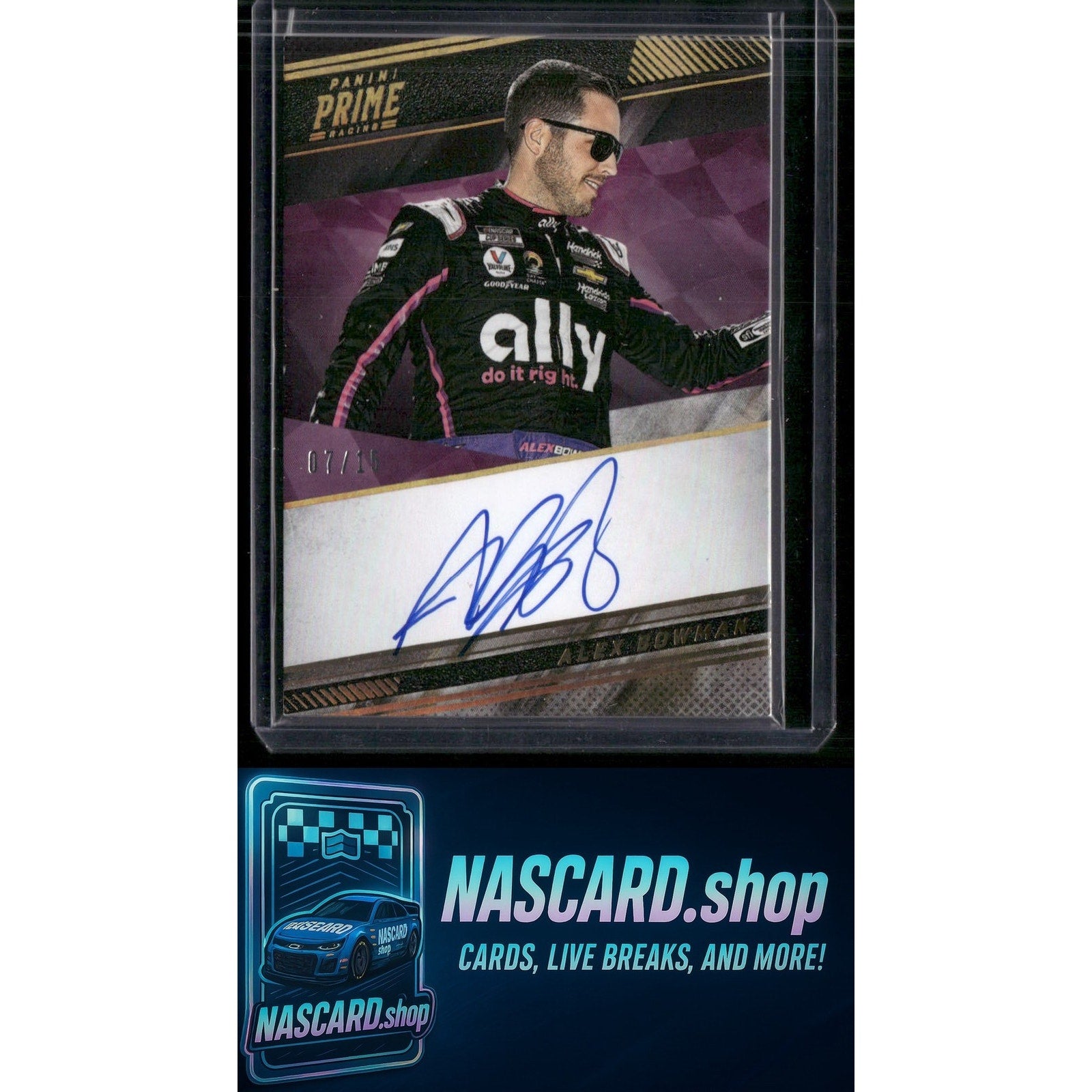 2023 Panini Prime #PS-ABO Alex Bowman Prime Signatures Holo Gold #/15 - Card Gorilla