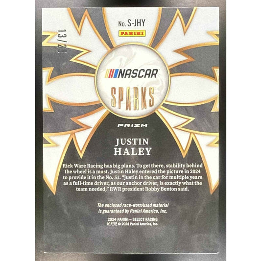 2024 Panini Select Nascar Justin Haley #S-JHY Sparks Tie Dye Prizms 13/25 MEM