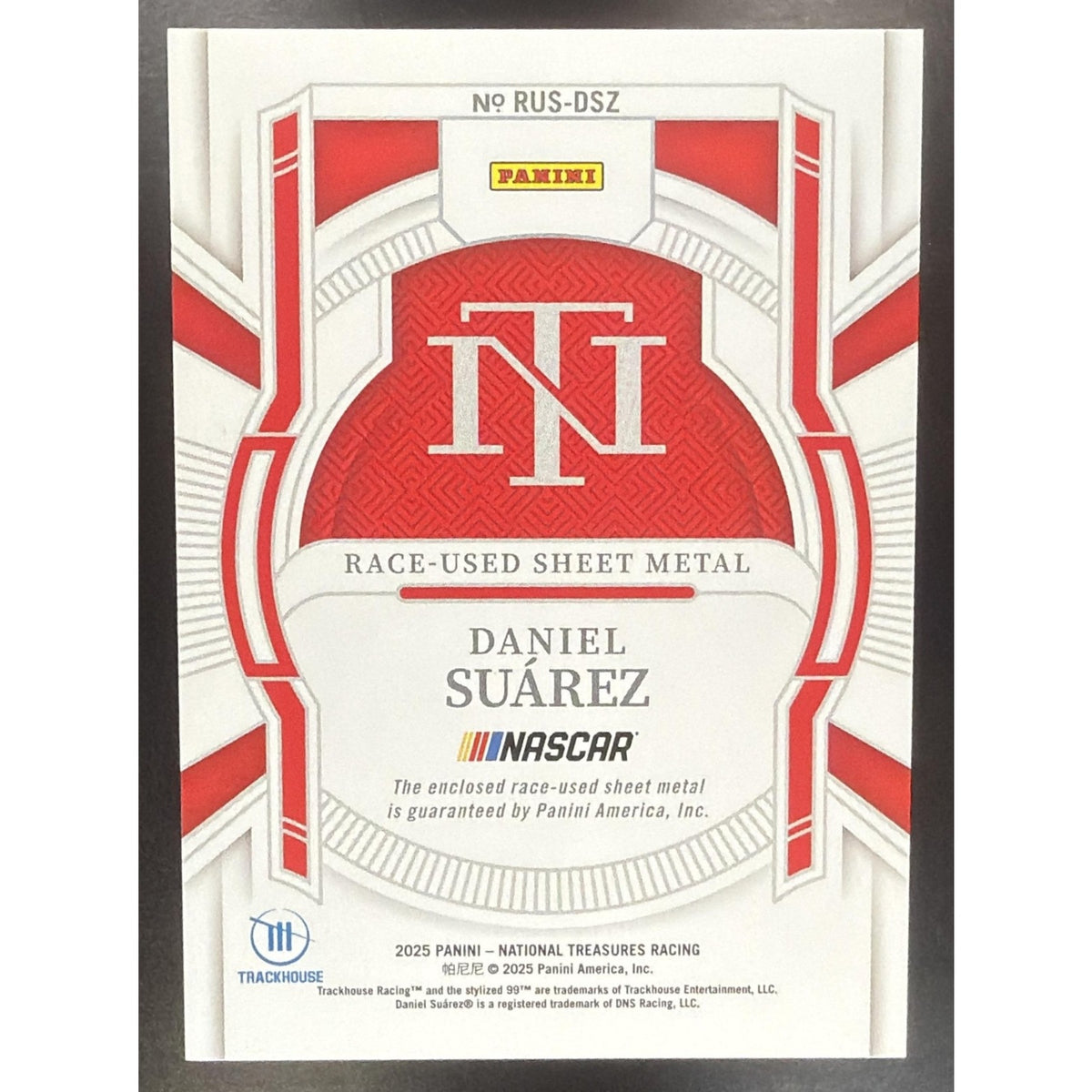 2025 Panini National Treasures Daniel Suarez #17 Race Used Sheet Metal 11/25