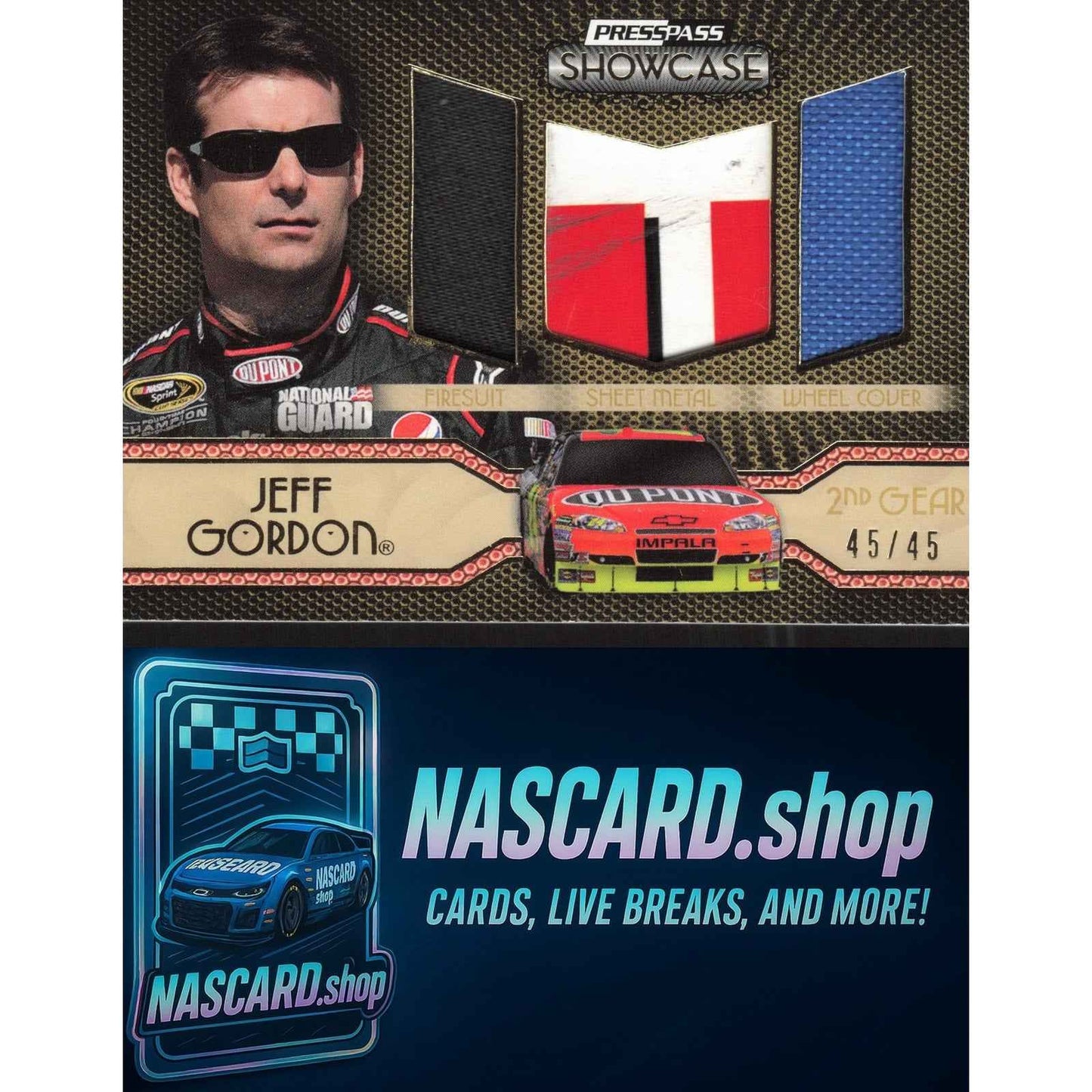 2010 Press Pass Showcase Jeff Gordon Elite Exhibit Memorabilia-2nd Gear #/45