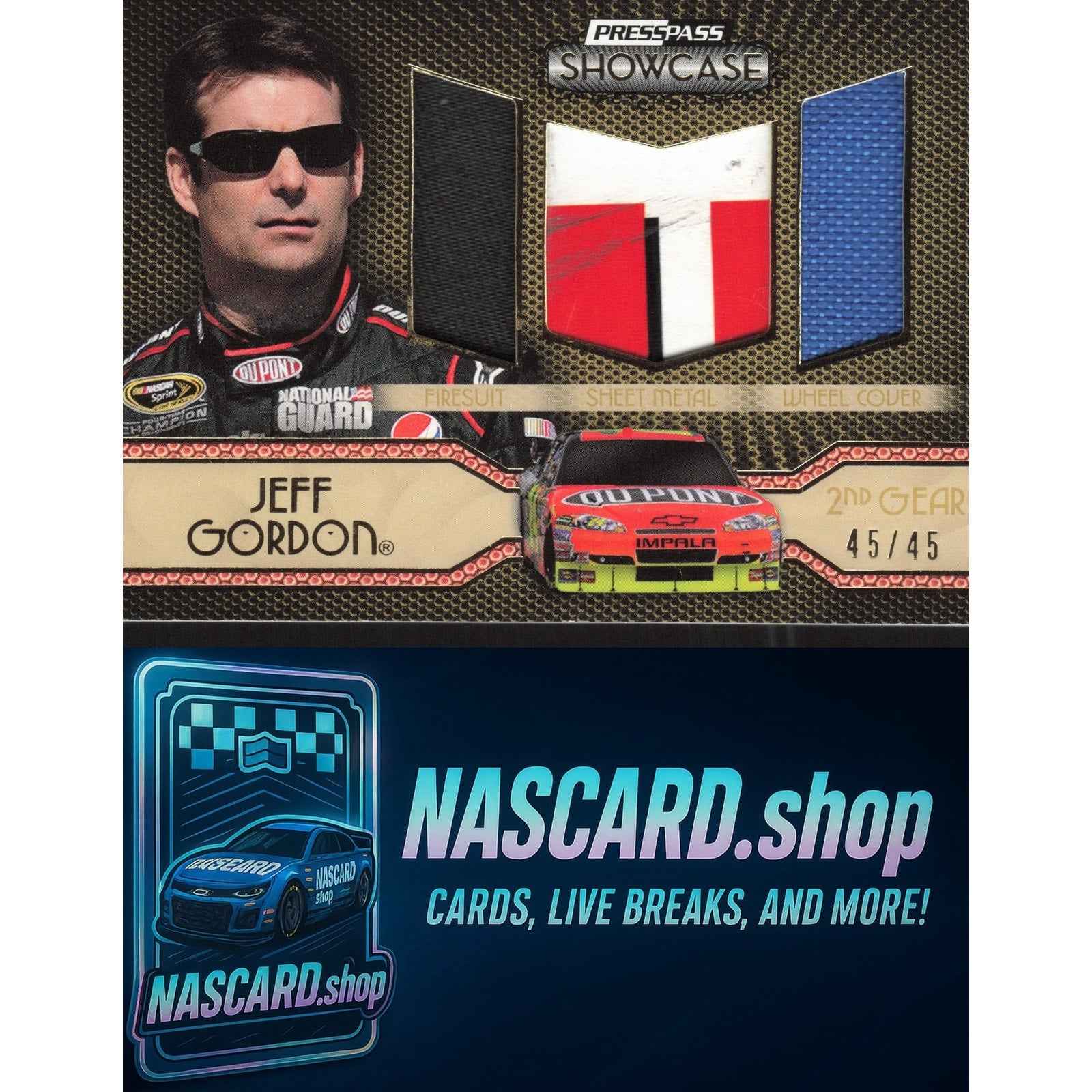2010 Press Pass Showcase Jeff Gordon Elite Exhibit Memorabilia-2nd Gear #/45