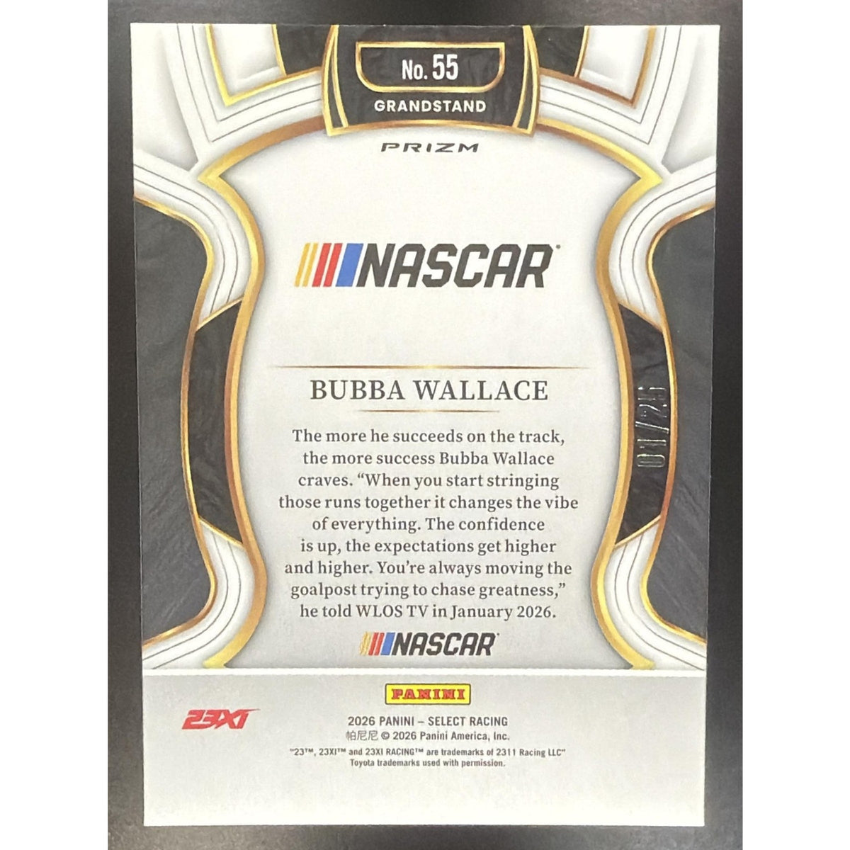2026 Panini Select NASCAR Bubba Wallace #55 Set - Grandstand Tie-Dye Prizms 1/25