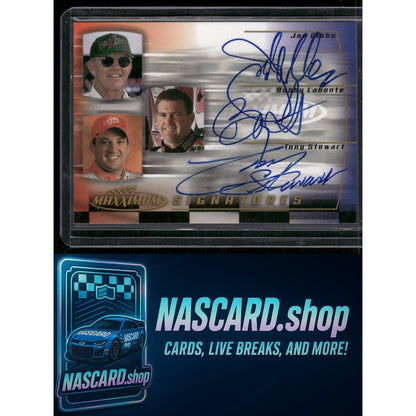 2000 Maxximum #BTJ-3 Bobby Labonte/Tony Stewart/Joe Gibbs Signatures - Card Gorilla