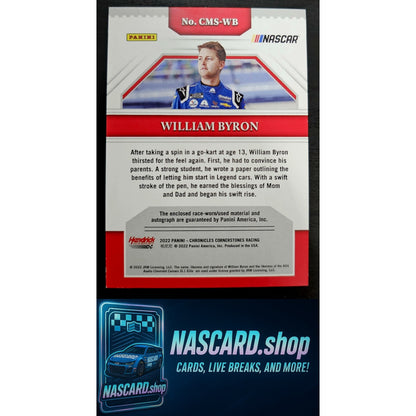 2022 Chronicles William Byron Cornerstones Materials Auto Platinum Blue #1/1 - Card Gorilla