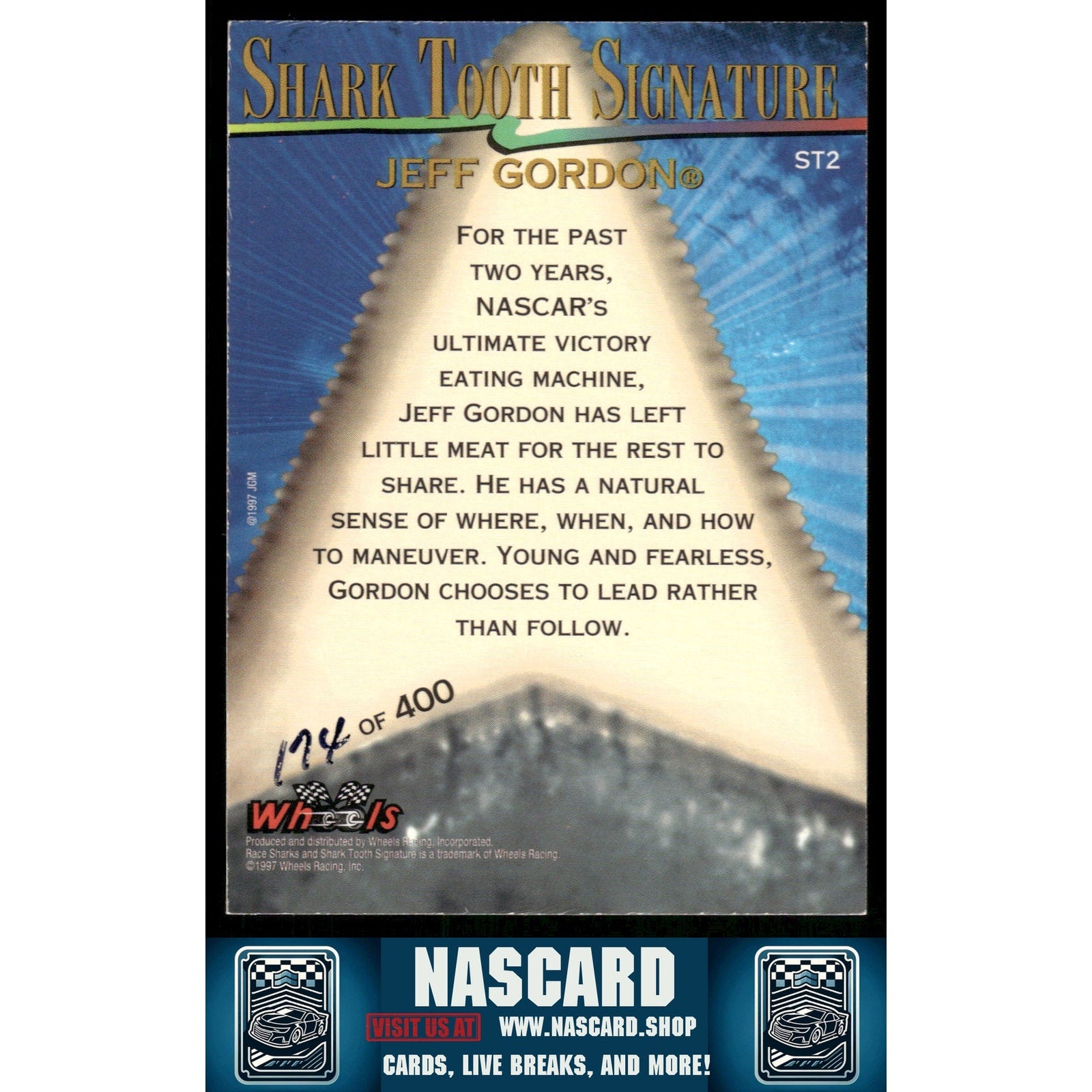 1997 Wheels Race Sharks #ST2 Jeff Gordon Shark Tooth Signatures - NASCARD.shop