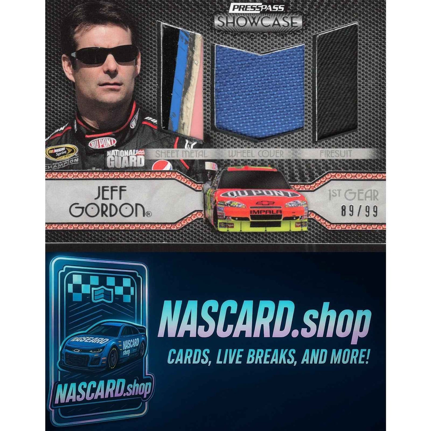 2010 Press Pass Showcase Jeff Gordon Elite Exhibit Memorabilia-1st Gear #/99