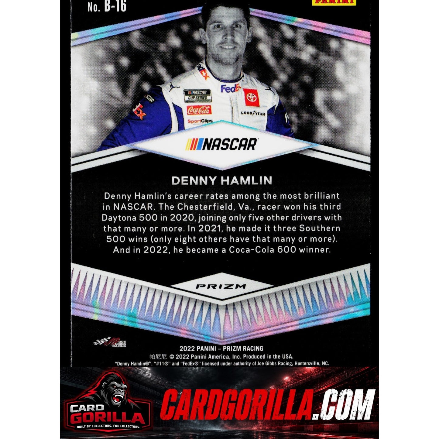 2022 Panini Prizm #B-16 Denny Hamlin Brilliance White Sparkle Prizm