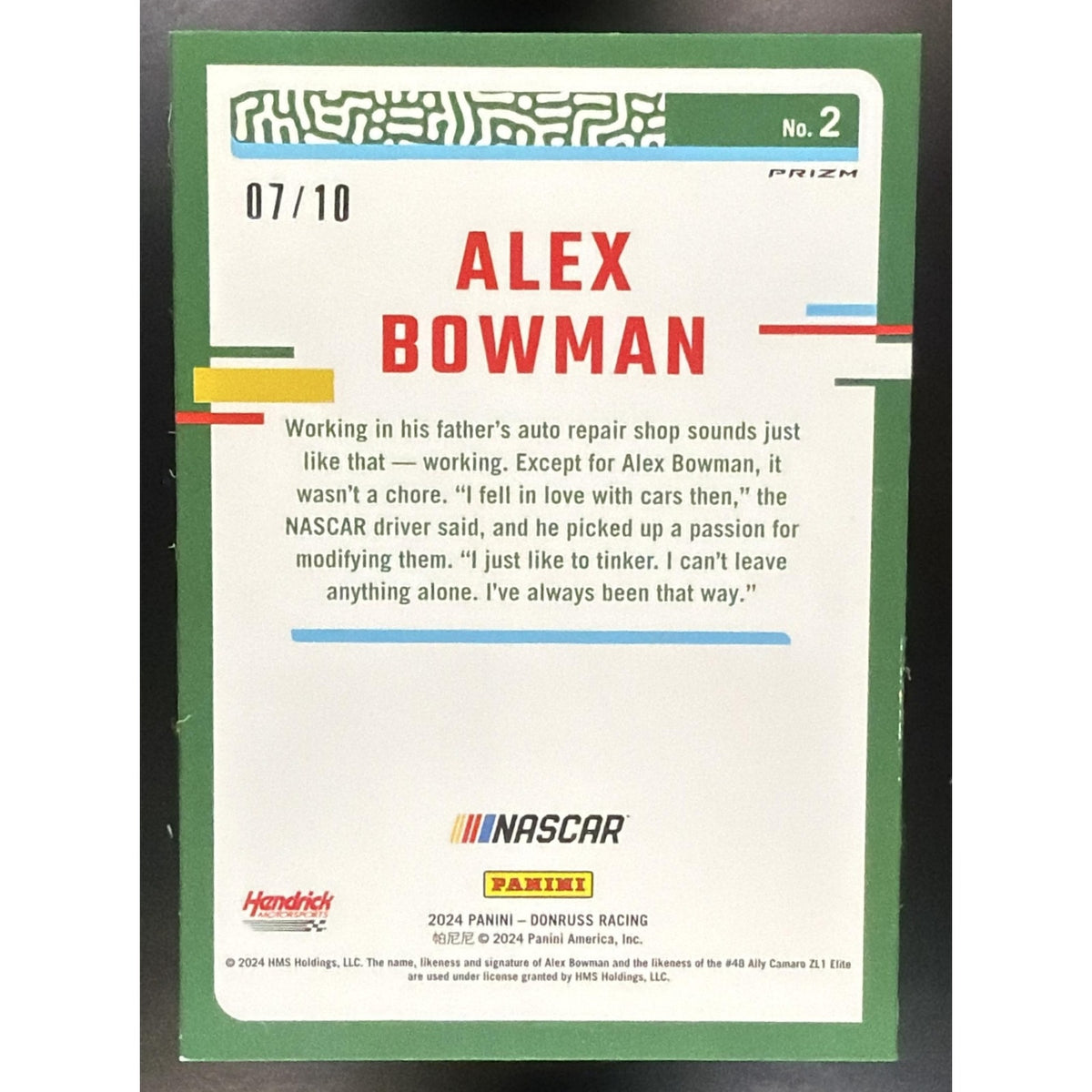 2024 Panini Donruss Alex Bowman #2 Optic Gold Velocity /10