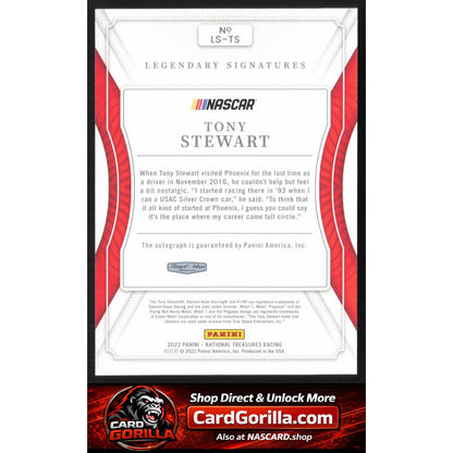 2022 Panini National Treasures #LS-TS Tony Stewart Legendary Signatures #/99
