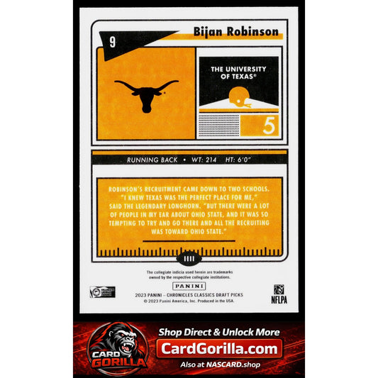 2023 Panini Chronicles Draft Picks Bijan Robinson Classics Premium Silver