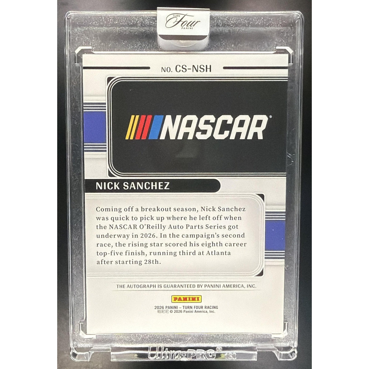2026 Turn Four Racing Nick Sanchez Center Stage Signatures Holo Silver /75
