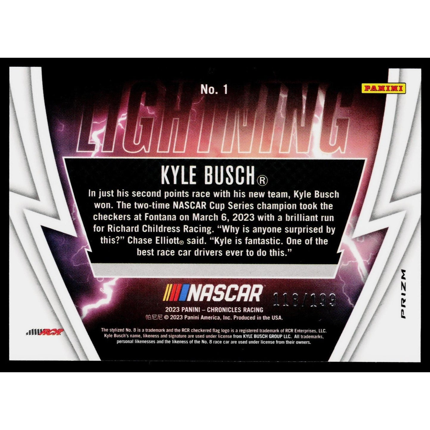 2023 Panini Chronicles #1 Kyle Busch Lightning Blue #/199