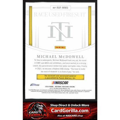 2024 Panini National Treasures #RUF-MMD Michael McDowell Race Used Firesuit #/99