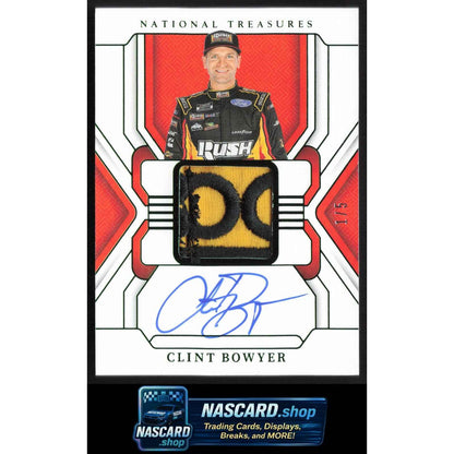 2025 Panini National Treasures Clint Bowyer Firesuit Signatures Green #1/5