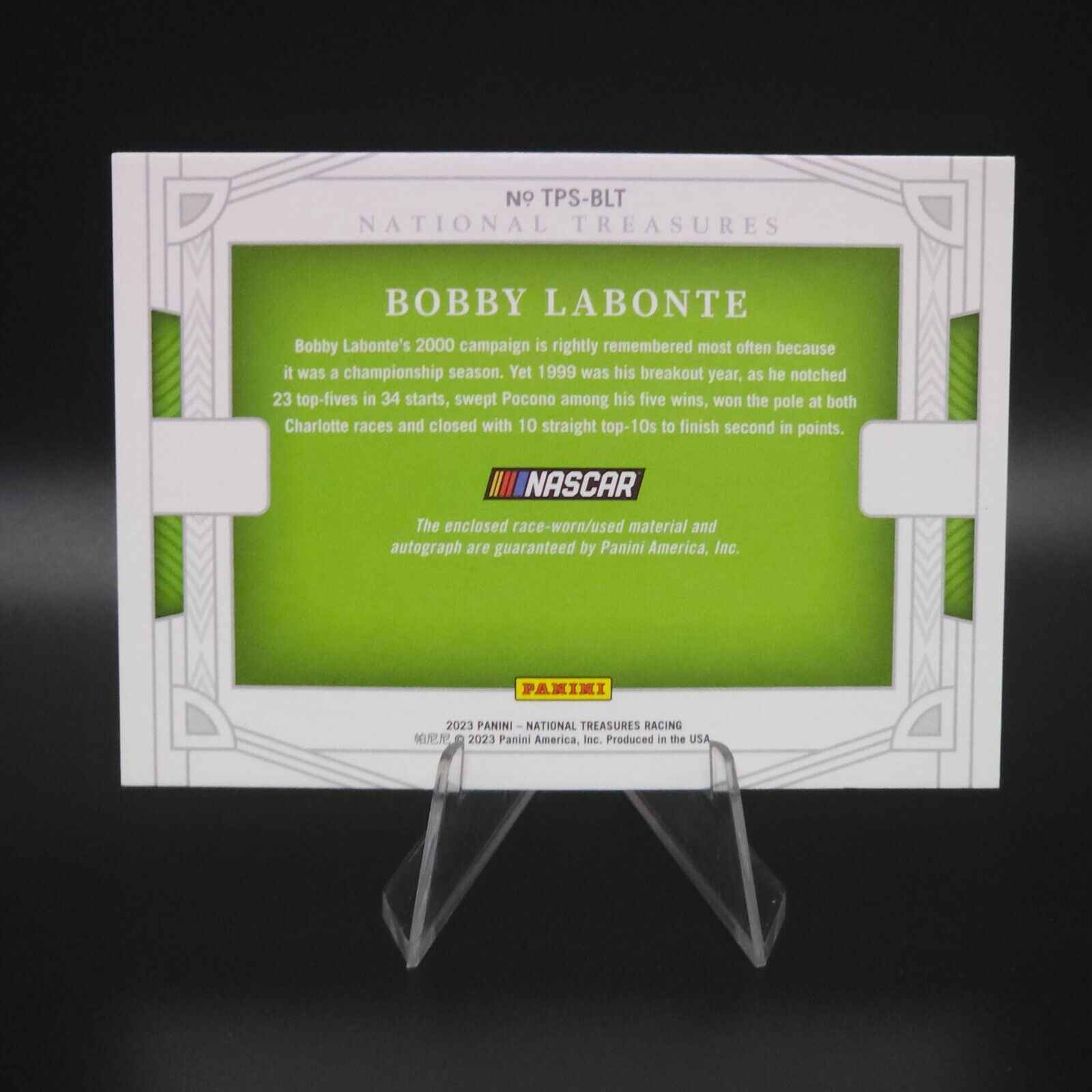 2023 National Treasures Track Pass Material Signatures Gold Bobby Labonte /10 - NASCARD.shop